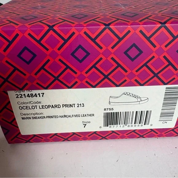 Tory Burch Marin Ocelot calfskin Leopard Print Flat Lace Up Sneakers, size 7 - Picture 7 of 9